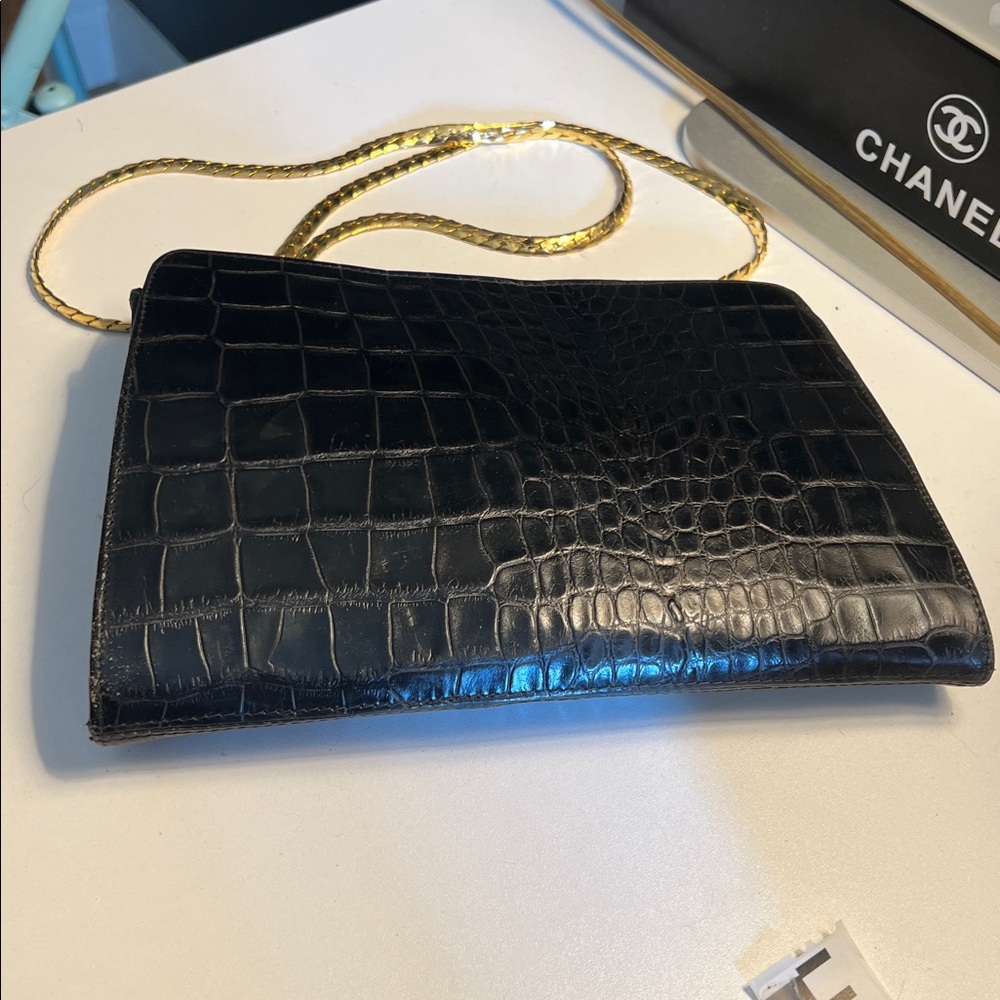 🛑 1 hour sale. Antonio Scebi Genuine Leather Black Crocodile Embossed Bag - Picture 6 of 10